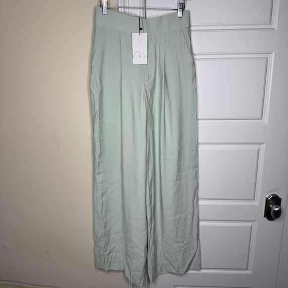 Zara Pants - Zara Wide Leg Trousers Women's Small Lime Green High Waisted Modal Full Length